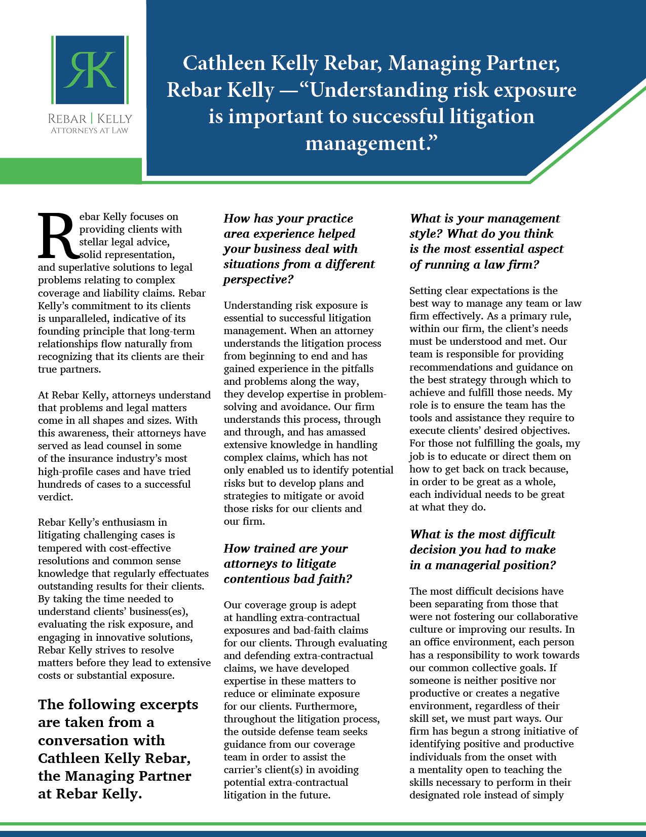 Managing Partner of the Year Cathleen Kelly Rebar, Managing Partner